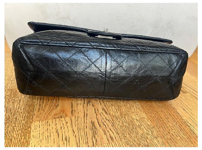 Chanel 2.55 Reedição – Tamanho Grande – Couro Envelhecido Preto & Hardware Prateado - vista 13