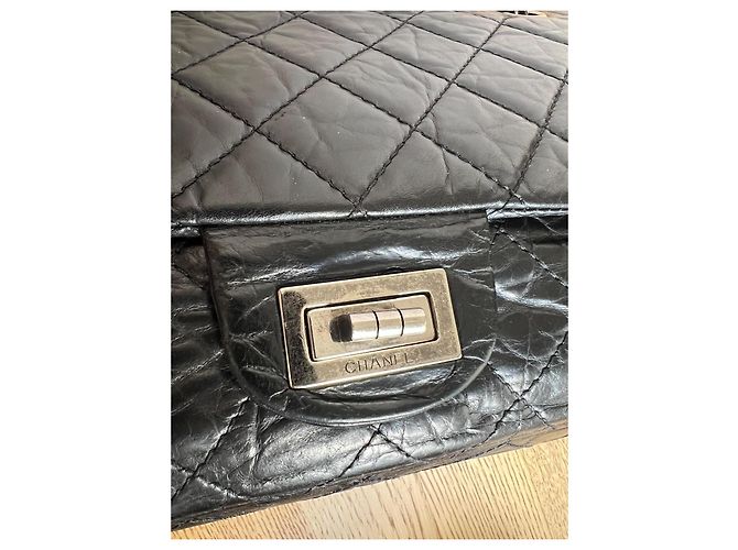 Chanel 2.55 Reedição – Tamanho Grande – Couro Envelhecido Preto & Hardware Prateado - vista 6