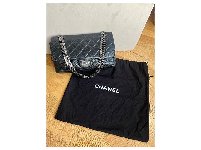 Chanel 2.55 Reedição – Tamanho Grande – Couro Envelhecido Preto & Hardware Prateado - vista 8