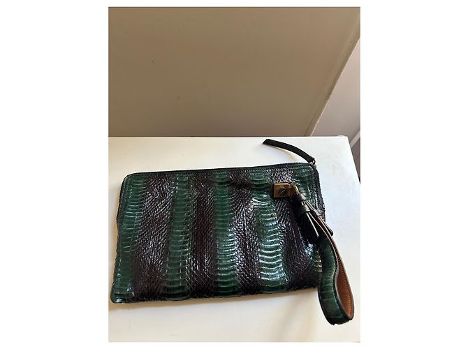 Lanvin Python Leather Clutch Green Dark green - view 2