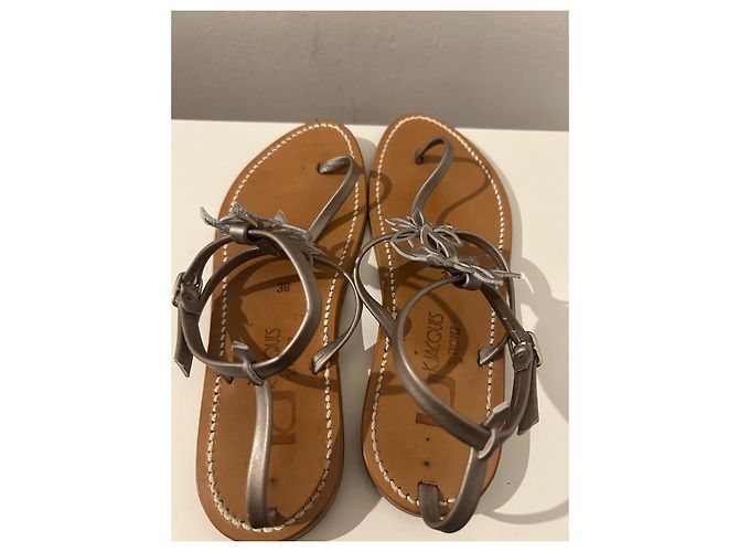 K Jacques Sandalen aus Leder Camel mit grauen Lederblumen Kamel - Ansicht 2