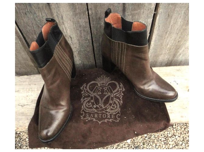 Botines Sartore de piel marrón oscuro - vista 3