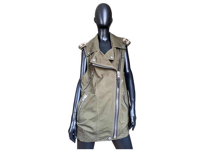 Chaleco oversized adornado Coach Crystal Khaki de algodón Caqui - vista 4