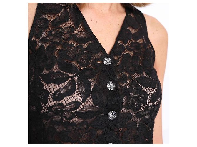 Conjunto de Top y Falda Chanel de Encaje y Botones de Strass Negro - vista 13