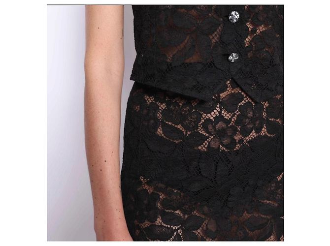 Conjunto de Top y Falda Chanel de Encaje y Botones de Strass Negro - vista 14