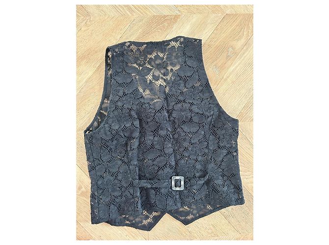 Conjunto de Top y Falda Chanel de Encaje y Botones de Strass Negro - vista 6
