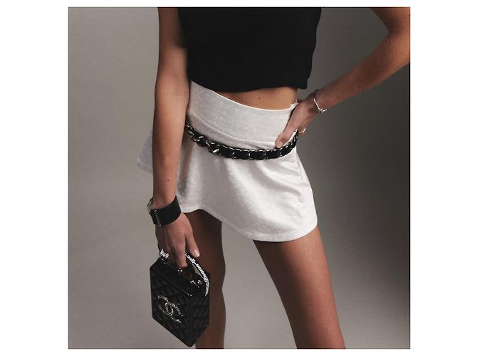 Falda Chanel Blanca de Viscosa Monogramada Blanco - vista 9