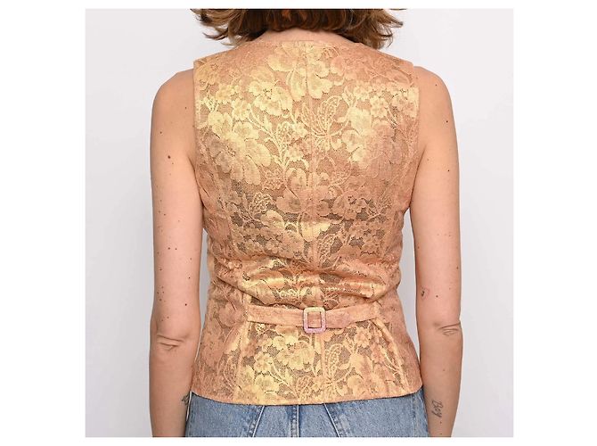 Chaleco de Traje Chanel Encaje Strass Dorado Naranja Cobre - vista 10