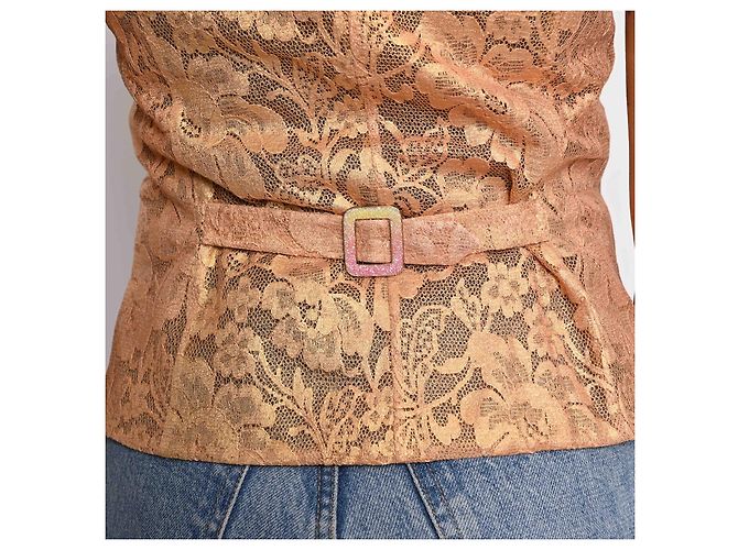 Chaleco de Traje Chanel Encaje Strass Dorado Naranja Cobre - vista 11