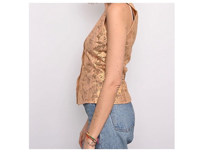Chaleco de Traje Chanel Encaje Strass Dorado Naranja Cobre - vista 13