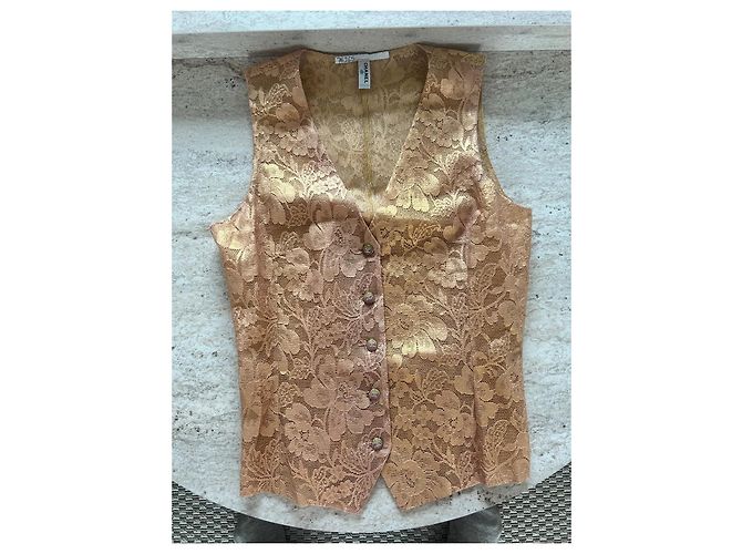 Chaleco de Traje Chanel Encaje Strass Dorado Naranja Cobre - vista 2