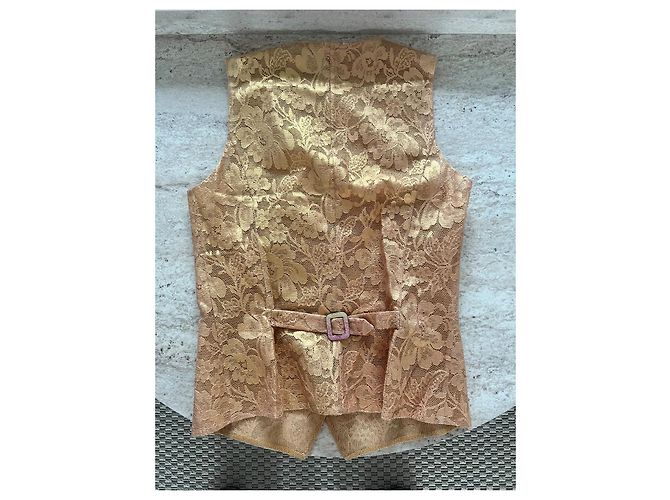 Chaleco de Traje Chanel Encaje Strass Dorado Naranja Cobre - vista 7