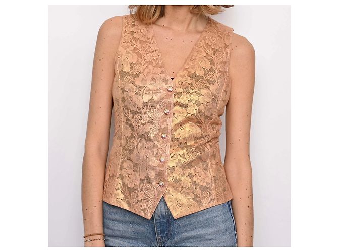Chaleco de Traje Chanel Encaje Strass Dorado Naranja Cobre - vista 9