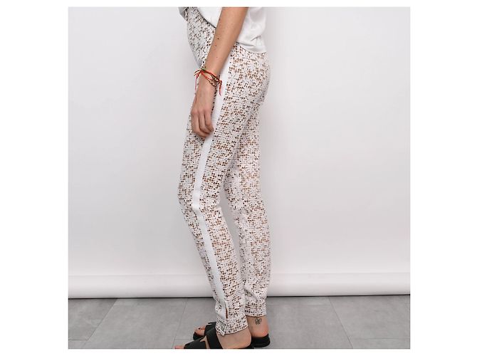 Calça Chanel branca de viscose e renda Branco - vista 10