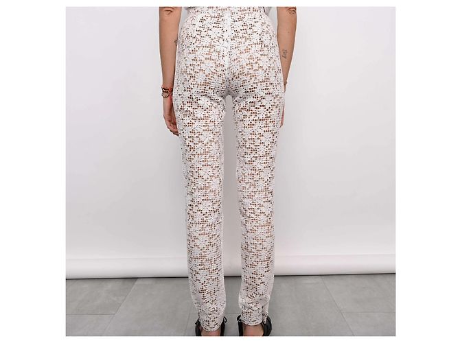 Calça Chanel branca de viscose e renda Branco - vista 11