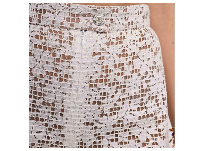 Calça Chanel branca de viscose e renda Branco - vista 12