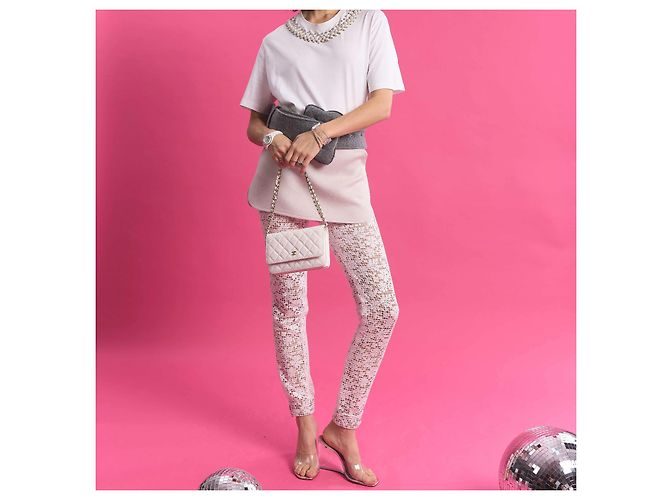 Calça Chanel branca de viscose e renda Branco - vista 13