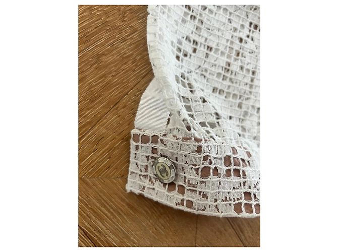 Calça Chanel branca de viscose e renda Branco - vista 3