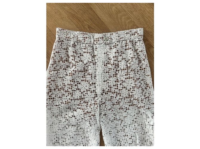 Calça Chanel branca de viscose e renda Branco - vista 5