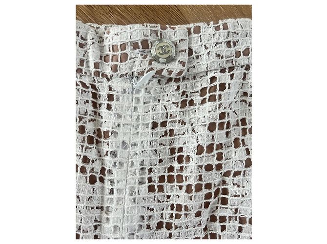 Calça Chanel branca de viscose e renda Branco - vista 6