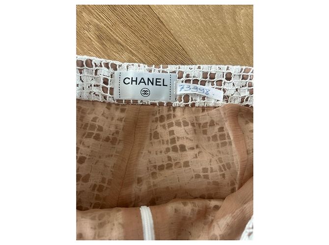 Calça Chanel branca de viscose e renda Branco - vista 7