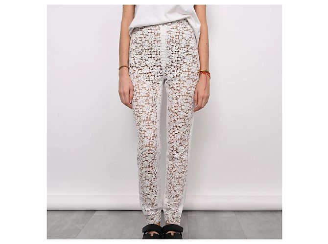 Calça Chanel branca de viscose e renda Branco - vista 9