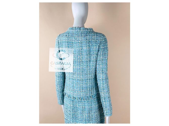 Chanel Conjunto de tweed turquesa con cinta de 15K$ talla 40 FR - vista 10