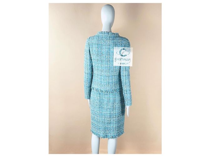 Chanel Conjunto de tweed turquesa con cinta de 15K$ talla 40 FR - vista 11