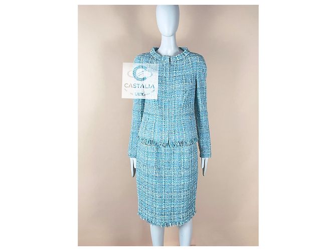 Chanel Conjunto de tweed turquesa con cinta de 15K$ talla 40 FR - vista 13