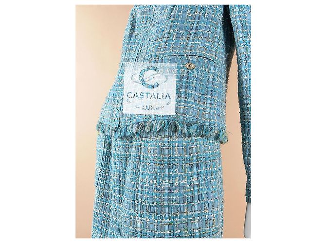 Chanel Conjunto de tweed turquesa con cinta de 15K$ talla 40 FR - vista 4
