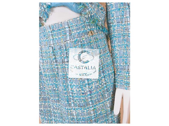 Chanel Conjunto de tweed turquesa con cinta de 15K$ talla 40 FR - vista 7