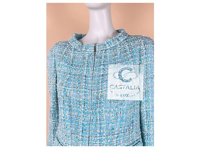 Chanel Conjunto de tweed turquesa con cinta de 15K$ talla 40 FR - vista 9