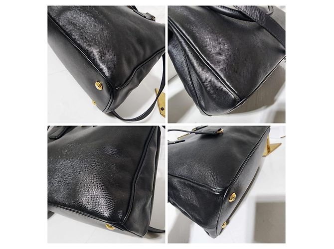 PRADA Borsa Tote Media a Doppia Cerniera in Pelle Saffiano Nera Nero - vista 10