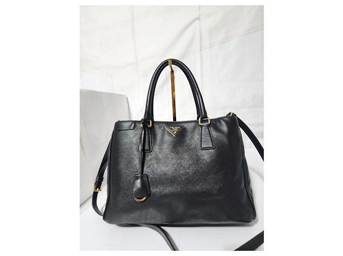 PRADA Borsa Tote Media a Doppia Cerniera in Pelle Saffiano Nera Nero - vista 13
