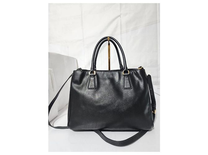 PRADA Borsa Tote Media a Doppia Cerniera in Pelle Saffiano Nera Nero - vista 4