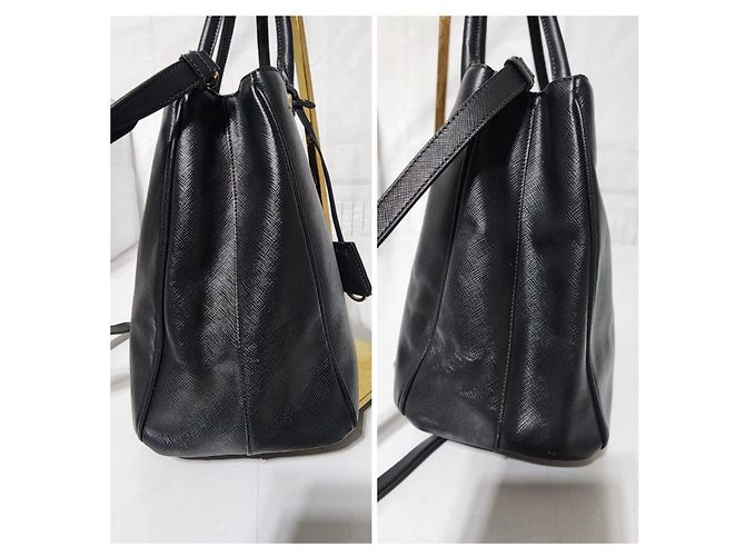 PRADA Borsa Tote Media a Doppia Cerniera in Pelle Saffiano Nera Nero - vista 6