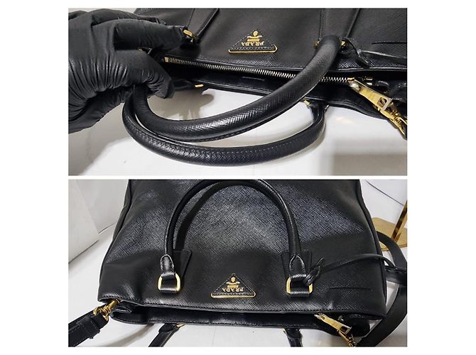PRADA Borsa Tote Media a Doppia Cerniera in Pelle Saffiano Nera Nero - vista 8