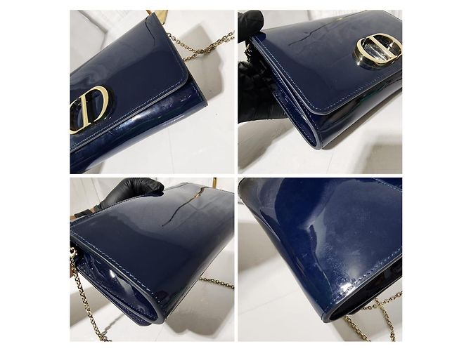 Borsa a tracolla Montaigne in pelle verniciata blu CHRISTIAN DIOR - vista 12