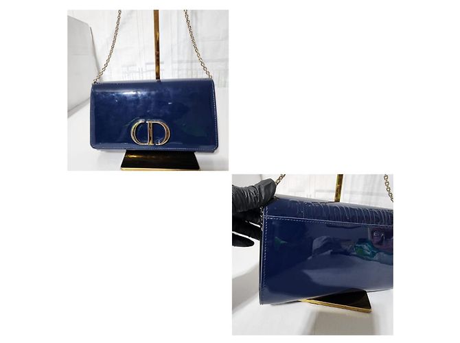 Borsa a tracolla Montaigne in pelle verniciata blu CHRISTIAN DIOR - vista 9