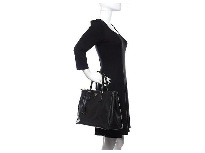 PRADA Saffiano Grande Galleria Double Zip Tote Nero - vista 3