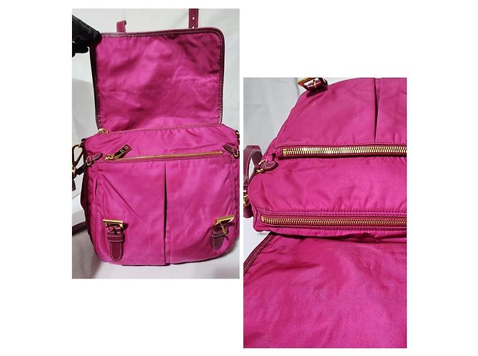 PRADA Borsa Messenger in Nylon Saffiano Rosa - vista 10