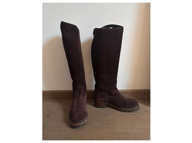 Botas Chanel de ternera marrón efecto ante Castaño - vista 5