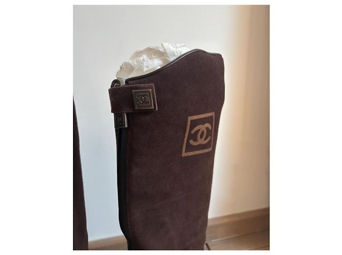 Botas Chanel de ternera marrón efecto ante Castaño - vista 8