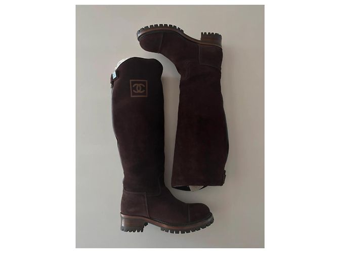 Botas Chanel de ternera marrón efecto ante Castaño - vista 9