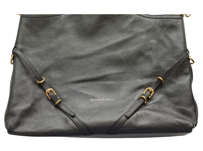 Borsa a spalla media in pelle granulata nera con catena dorata Givenchy Voyou Nero - vista 19