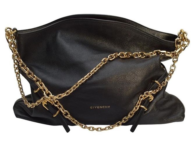 Borsa a spalla media in pelle granulata nera con catena dorata Givenchy Voyou Nero - vista 2