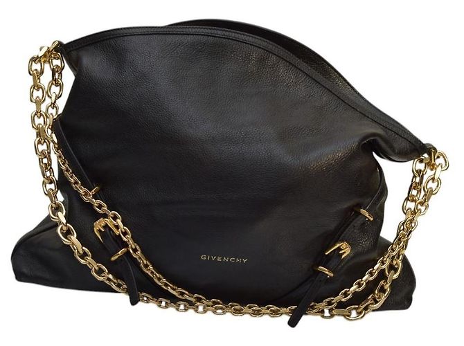 Borsa a spalla media in pelle granulata nera con catena dorata Givenchy Voyou Nero - vista 3