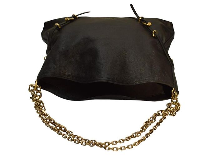 Borsa a spalla media in pelle granulata nera con catena dorata Givenchy Voyou Nero - vista 6