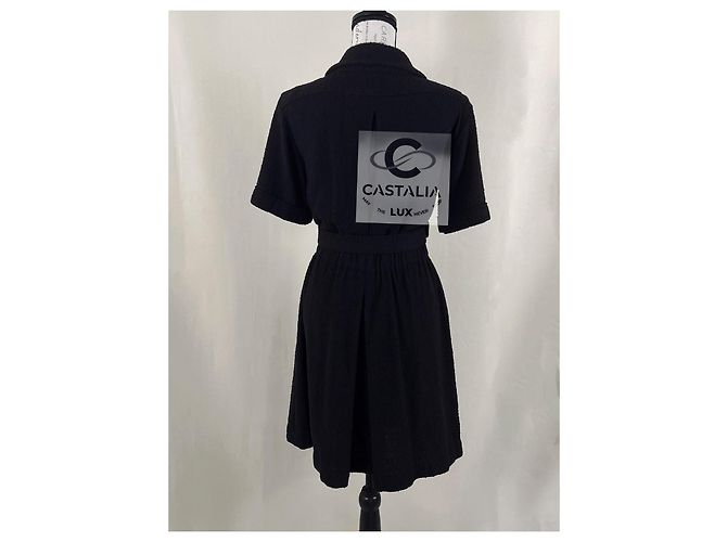 Chanel Schwarzes Tweedkleid mit Gürtel CC Logo 36 FR - Ansicht 11