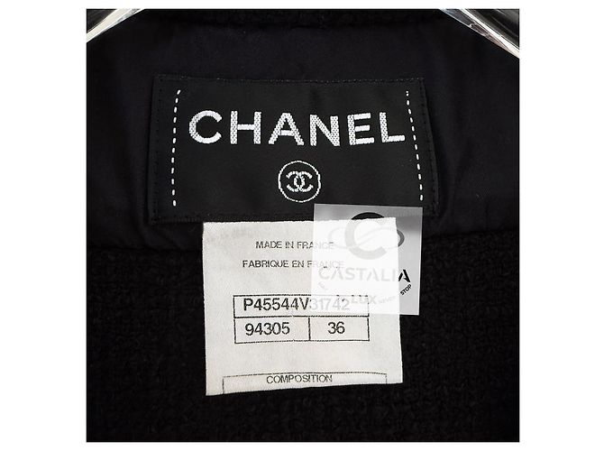 Chanel Schwarzes Tweedkleid mit Gürtel CC Logo 36 FR - Ansicht 12